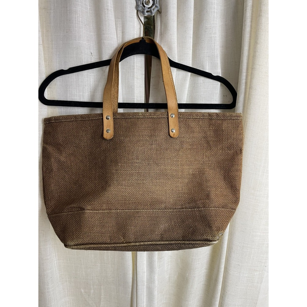 Murval Jute Burlap Tote Bag Leather Handles Boho Coastal Farmhouse Brown Large